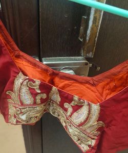 Rust &amp; Gold Embellished Saree Blouse