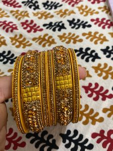 Yellow & Gold Crystal Bangles (Set of 6)