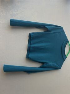 teal Blue Ribbed Long Sleeve Top