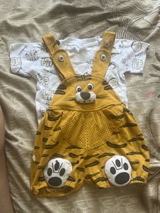 dungaree set for boys in mustard and white color