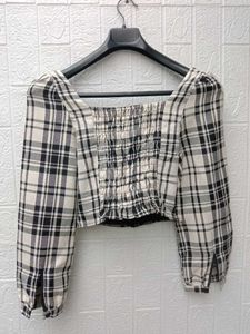 New with tag Pinterest Korean Plaid Bow Crop Top