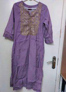 Lavender Color Kurta Set With Embroidery
