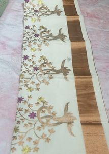 Kerala Embroided Cotton Kasav Saree