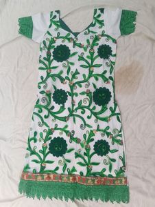 Embroidered White & Green Dress