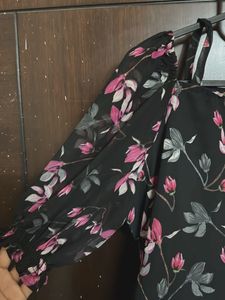 Black Floral Print Midi Dress