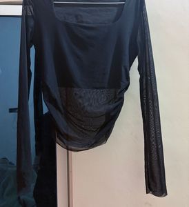 Black Mesh Long Sleeve Top