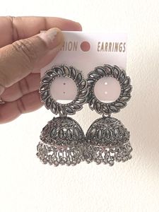 Oxidised Mirror Jhumka