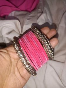 New Silver And Pink Bangles Combo