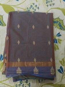 Dual Shade Blue With Work Saree And Without Blouse