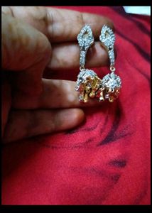 golden cz stone gold plated jhumka