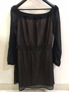 Slit Sleeves Black Mesh Dress With Mini Polka Dots