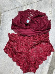 Maroon Lace Lingerie Set