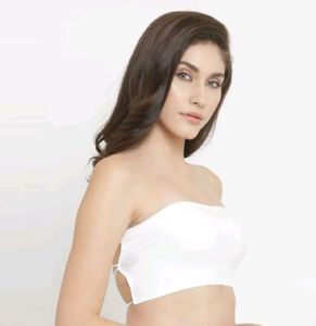 White Strapless Bra With Pattern At Back