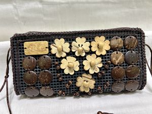 Brown Hand Clutch With Wooden Beads