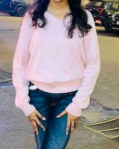 Pink V-Neck Knit Sweater