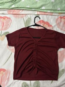 Burgundy Ruched Cropped Top