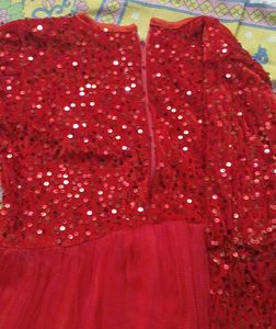 Red Velvet Top Partywear Netted Dress