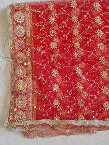 Red Embroidered Dupatta