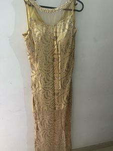 Designer Straight Fit Golden Party Gown