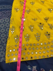 Yellow Mirror Work Kurta Pant Set