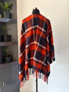 Uniqlo Plaid Fringe Poncho