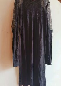 Beautiful Balck One Piece Dress With Net Pattern