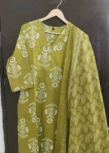 Olive Green Printed Kurta Set New