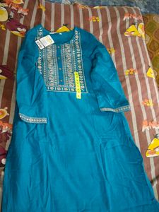 Teal Embroidered Kurti - Size S