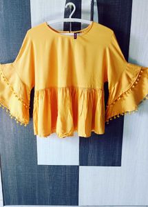 Women Branded Solid Casual Mustard Peplum To