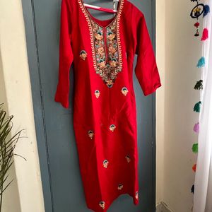 Beautiful Stiched Red Suit With Plazo