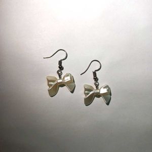 Handmade White Bow Earrings