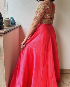 Elegant Silk-Blend Pink Lehenga &amp; Designer Bac