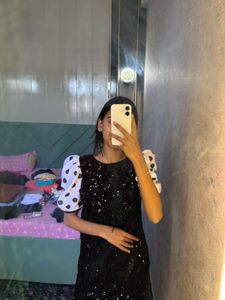 Sparkly Mini Dress with Polka Dot Sleeves
