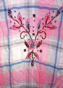 Pink Striped Embroidered Design Kurti