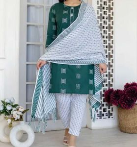 Green Printed Kurta Set with Dupatta