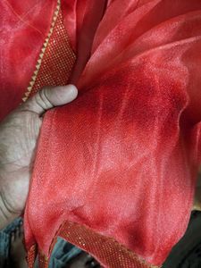 Red Net Saree