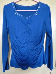 Blue Embellished Long Sleeve Top