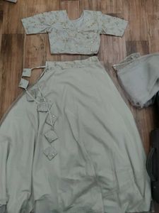 Beige Stitched Lengha Set