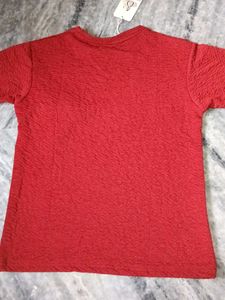 Red Textured Tee with Bow Detail
