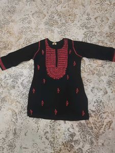 Black Embroidered Short Kurti