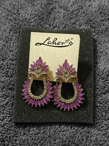Elegant Purple Stone &amp; Crystal Gold-Plated Earring