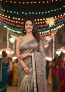 “Earthy Ikat Floral Saree”