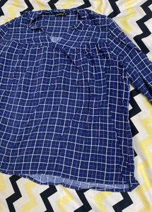 Blue Plaid Long Sleeve Top