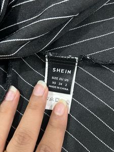 Striped Blazer &amp; Pants Set With Neck Band