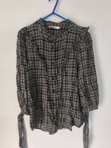 Plaid Ruffle Trim Top
