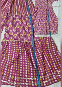 Floral Print Angrakha Style Dress with Tiered Pant