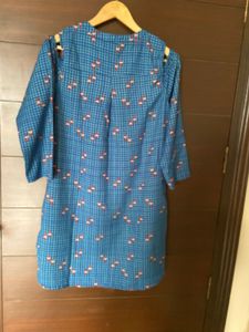 Blue Printed Cold Shoulder Top