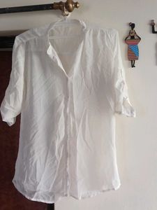 White 3/4 Sleeve Button-Up Shirt