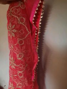 New golden work pink dupatta for women