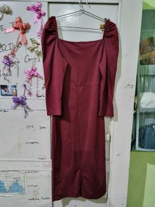 Beautiful Burgundy Puff Sleeve Dress